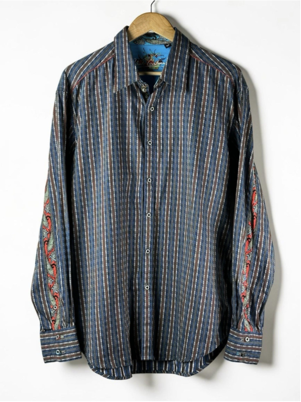 Robert Graham Paisley Heritage Stripe Men’s Long Sleeve Button Up Shirt Size XL